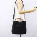 GUCCI Bamboo Hand Bag Suede 2way Navy Gold Auth 153438-23