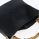 GUCCI Bamboo Hand Bag Suede 2way Navy Gold Auth 153438-6