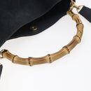 GUCCI Bamboo Hand Bag Suede 2way Navy Gold Auth 153438-7