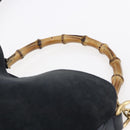 GUCCI Bamboo Hand Bag Suede 2way Navy Gold Auth 153438-8