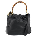 GUCCI Bamboo Hand Bag Leather 2way Black Gold 001 14 1638 Auth 153439-1