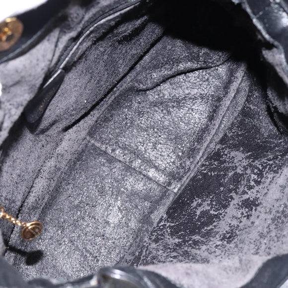 GUCCI Bamboo Hand Bag Leather 2way Black Gold 001 14 1638 Auth 153439