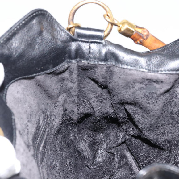 GUCCI Bamboo Hand Bag Leather 2way Black Gold 001 14 1638 Auth 153439