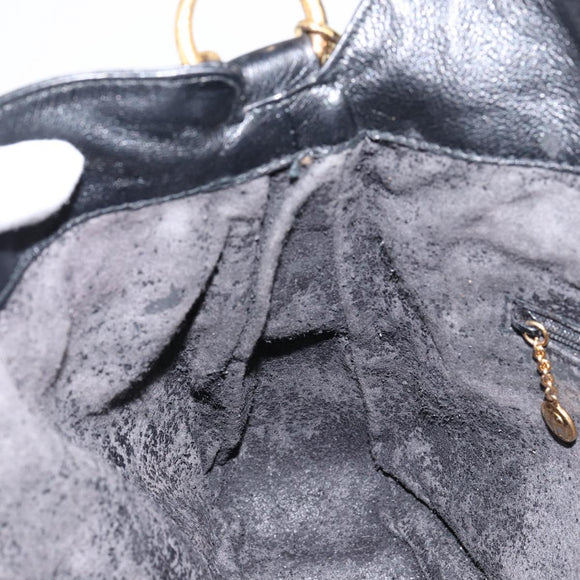 GUCCI Bamboo Hand Bag Leather 2way Black Gold 001 14 1638 Auth 153439