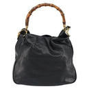 GUCCI Bamboo Hand Bag Leather 2way Black Gold 001 14 1638 Auth 153439-13