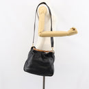 GUCCI Bamboo Hand Bag Leather 2way Black Gold 001 14 1638 Auth 153439-23