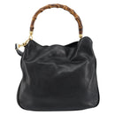 GUCCI Bamboo Hand Bag Leather 2way Black Gold 001 14 1638 Auth 153439-2