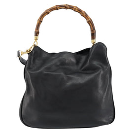 GUCCI Bamboo Hand Bag Leather 2way Black Gold 001 14 1638 Auth 153439 - 0