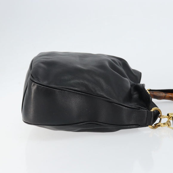 GUCCI Bamboo Hand Bag Leather 2way Black Gold 001 14 1638 Auth 153439