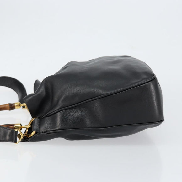 GUCCI Bamboo Hand Bag Leather 2way Black Gold 001 14 1638 Auth 153439