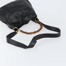 GUCCI Bamboo Hand Bag Leather 2way Black Gold 001 14 1638 Auth 153439-9