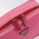 PRADA Vanity Cosmetic Pouch Nylon Pink Silver Auth 153441-13