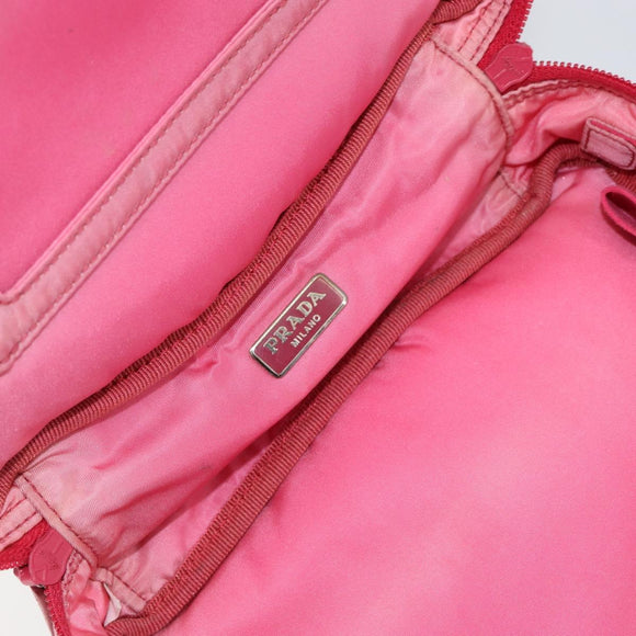 PRADA Vanity Cosmetic Pouch Nylon Pink Silver Auth 153441