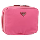 PRADA Vanity Cosmetic Pouch Nylon Pink Silver Auth 153441-1