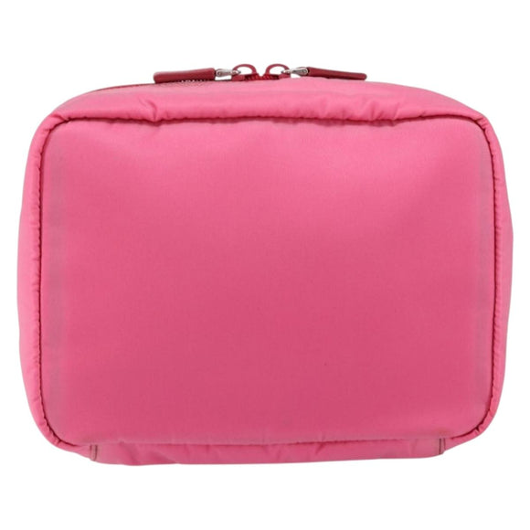 PRADA Vanity Cosmetic Pouch Nylon Pink Silver Auth 153441