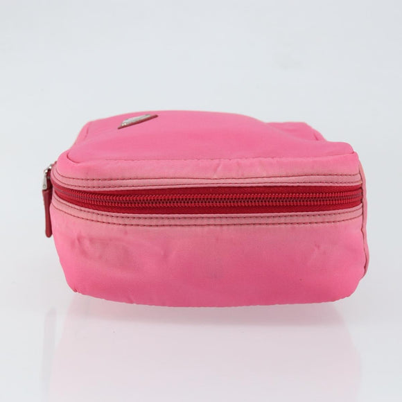 PRADA Vanity Cosmetic Pouch Nylon Pink Silver Auth 153441