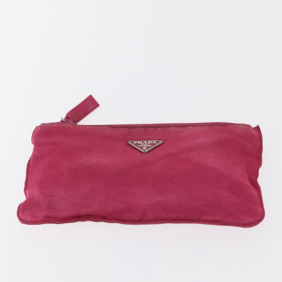 PRADA Pouch Nylon 3 Set Black Pink Orange Auth 153442