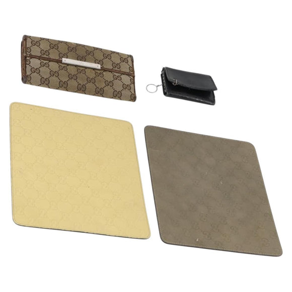 GUCCI GG Supreme Wallet Leather 4 Set Black Beige Auth 153445