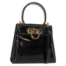 Salvatore Ferragamo Gancini Hand Bag Enamel 2way Black Gold Auth 153460-1