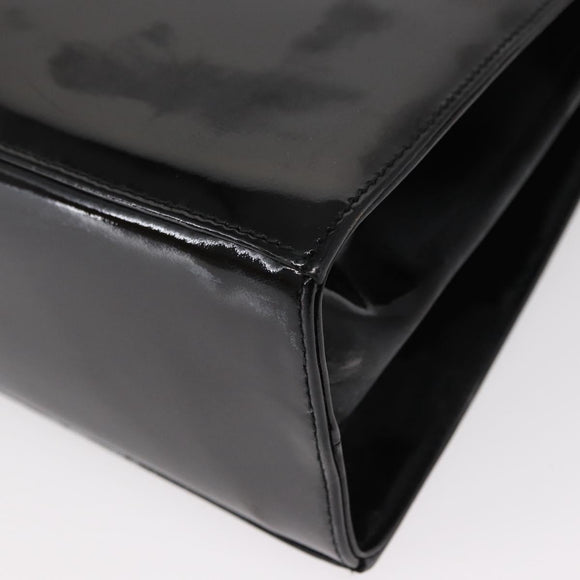 Salvatore Ferragamo Gancini Hand Bag Enamel 2way Black Gold Auth 153460