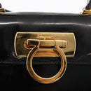 Salvatore Ferragamo Gancini Hand Bag Enamel 2way Black Gold Auth 153460-18