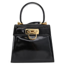 Salvatore Ferragamo Gancini Hand Bag Enamel 2way Black Gold Auth 153460-13