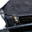 Salvatore Ferragamo Gancini Hand Bag Enamel 2way Black Gold Auth 153460-23