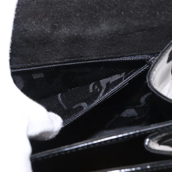 Salvatore Ferragamo Gancini Hand Bag Enamel 2way Black Gold Auth 153460