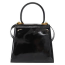 Salvatore Ferragamo Gancini Hand Bag Enamel 2way Black Gold Auth 153460-2