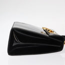 Salvatore Ferragamo Gancini Hand Bag Enamel 2way Black Gold Auth 153460-3