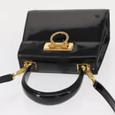 Salvatore Ferragamo Gancini Hand Bag Enamel 2way Black Gold Auth 153460-6
