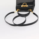 Salvatore Ferragamo Gancini Hand Bag Enamel 2way Black Gold Auth 153460-8