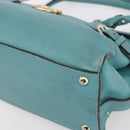 Salvatore Ferragamo Gancini Tote Bag Leer Turkoois Blauw Auth 153461-9