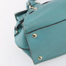 Salvatore Ferragamo Gancini Tote Bag Leer Turkoois Blauw Auth 153461-14