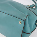 Salvatore Ferragamo Gancini Tote Bag Leer Turkoois Blauw Auth 153461-15
