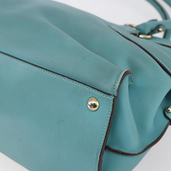 Salvatore Ferragamo Gancini Tote Bag Leer Turkoois Blauw Auth 153461