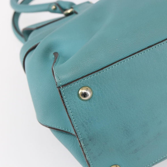 Salvatore Ferragamo Gancini Tote Bag Leer Turkoois Blauw Auth 153461