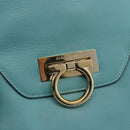 Salvatore Ferragamo Gancini Tote Bag Leer Turkoois Blauw Auth 153461-17