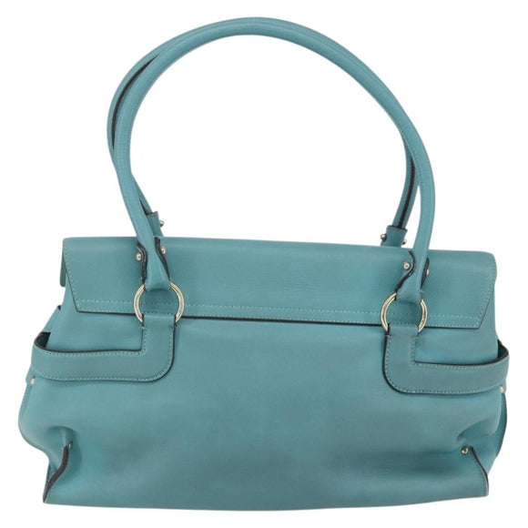Salvatore Ferragamo Gancini Tote Bag Leer Turkoois Blauw Auth 153461