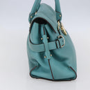 Salvatore Ferragamo Gancini Tote Bag Leer Turkoois Blauw Auth 153461-3