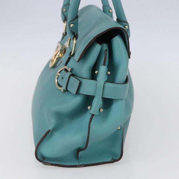 Salvatore Ferragamo Gancini Tote Bag Leer Turkoois Blauw Auth 153461