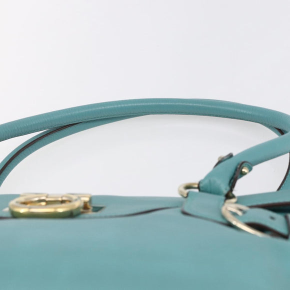 Salvatore Ferragamo Gancini Tote Bag Leer Turkoois Blauw Auth 153461