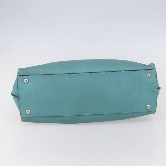 Salvatore Ferragamo Gancini Tote Bag Leer Turkoois Blauw Auth 153461