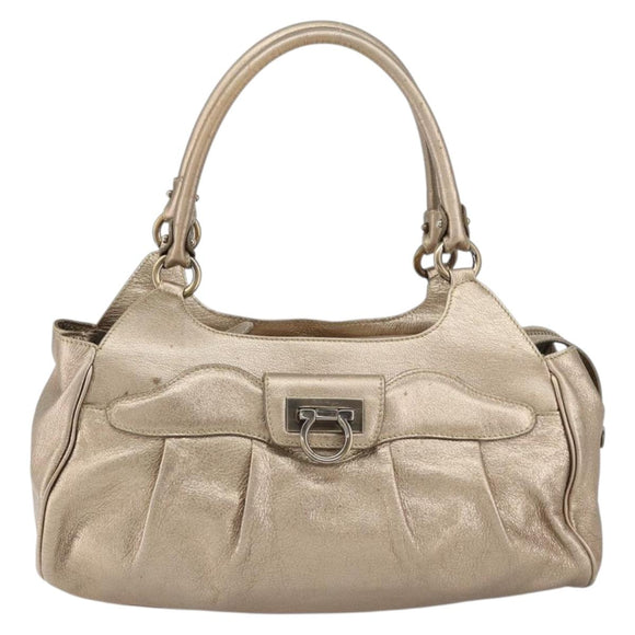 Salvatore Ferragamo Gancini Tote Bag Leather Gold Auth 153462