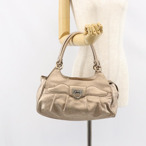 Salvatore Ferragamo Gancini Tote Bag Leather Gold Auth 153462