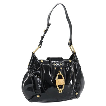 Salvatore Ferragamo Gancini Tote Bag Enamel Black Gold Auth 153463