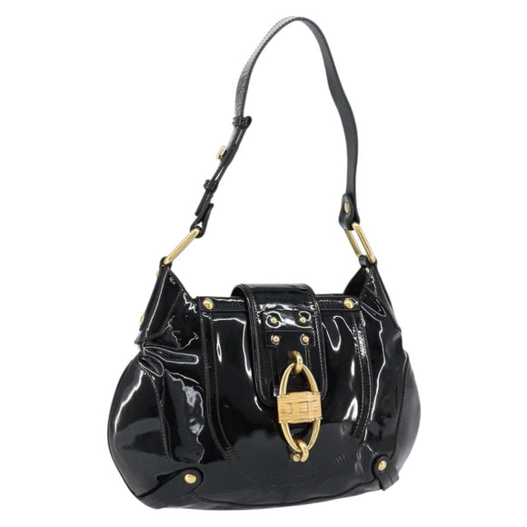 Salvatore Ferragamo Gancini Tote Bag Enamel Black Gold Auth 153463
