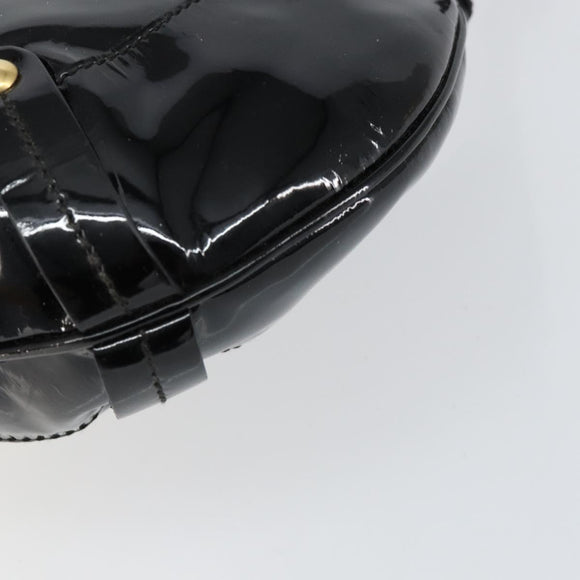 Salvatore Ferragamo Gancini Tote Bag Enamel Black Gold Auth 153463