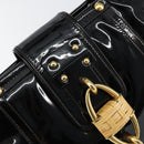 Salvatore Ferragamo Gancini Tote Bag Enamel Black Gold Auth 153463-10