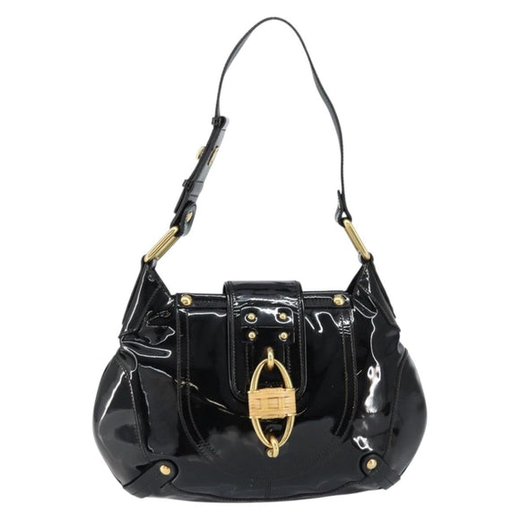 Salvatore Ferragamo Gancini Tote Bag Enamel Black Gold Auth 153463